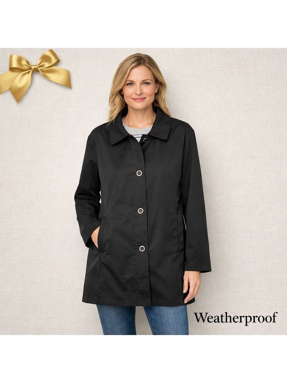 Weatherproof Black Lightweight Rain Coat Button Front XL